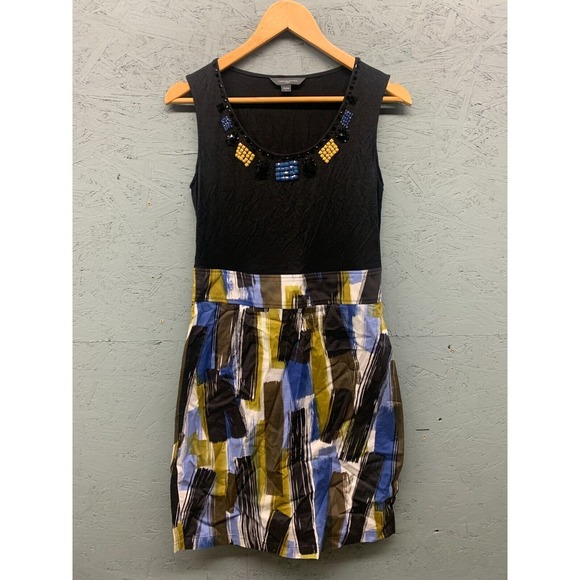 Chriss Della Moda Women's Printed Beaded Sleeveless‎ Dress L Black Multi-Color - Picture 1 of 7